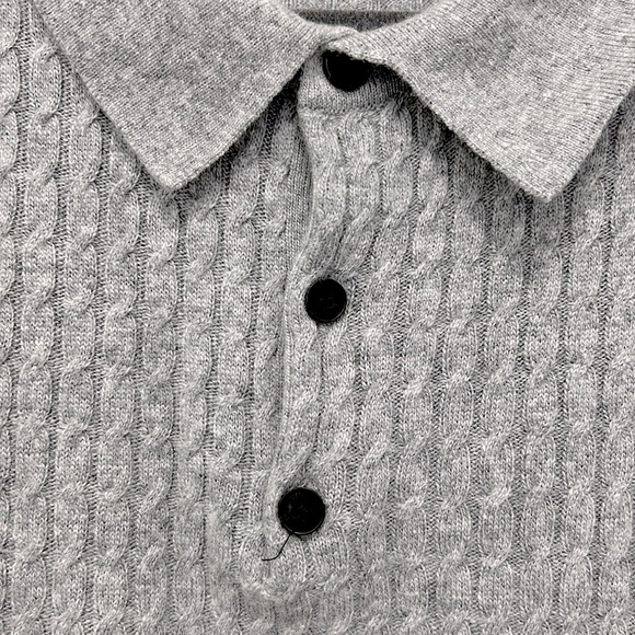 Slate & Stone Cable Knit Polo Sweater Wool Angora Blend Stretchy 1/4 Button Up L - Picture 3 of 10